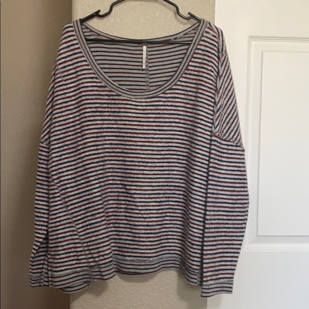 Free People red, grey, blue sweater